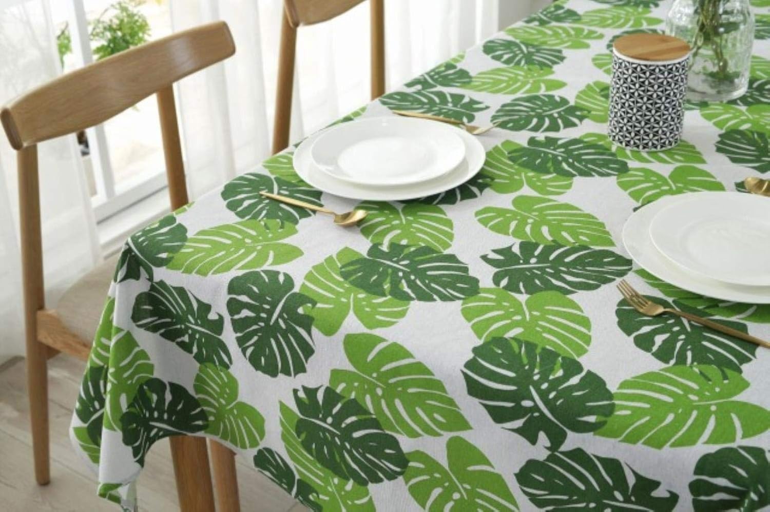 BXM Green Plant Cotton Linen Tablecloth Leaf Printing Tablecloth