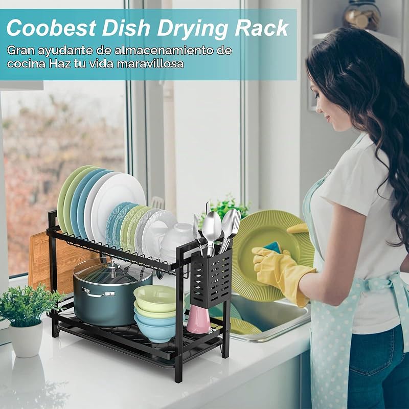 ® 2 Niveles Escurreplatos Acero Inoxidable Cocina, Multifunción Escurridor De Platos Desmontable Escurridor de Platos para Fregadero con Bandejas de Goteo,Soporte de Cubiertos Soporte de Vaso — foto 5 de 7