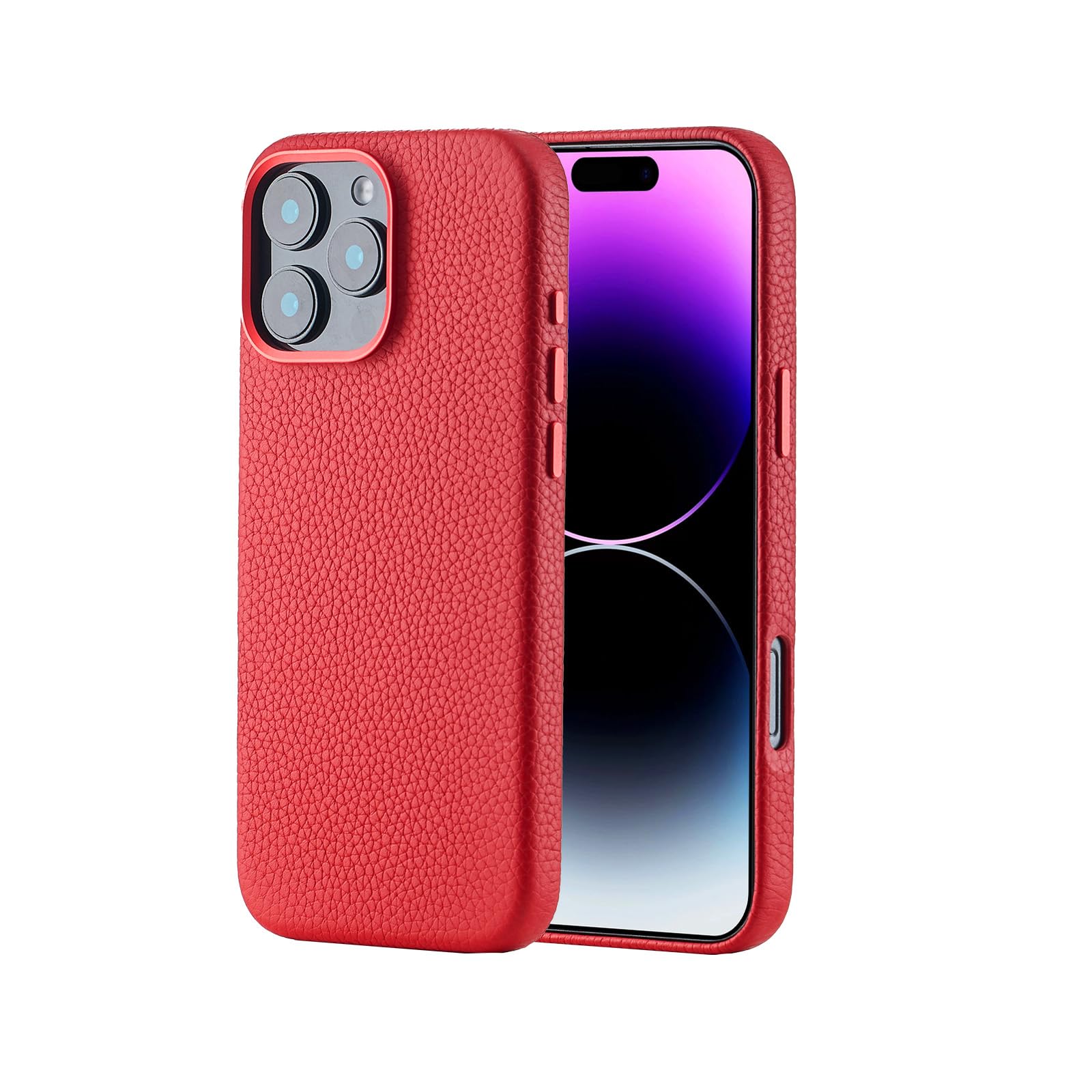 Leather Case for iPhone 16 Pro Max Case Compatible with MagSafe- Stylish Litchi Top Grain Cowhide Genuine Leather Phone Case with Protective Soft Lining, Metal Buttons & Camera Frame, 6.9 Inch