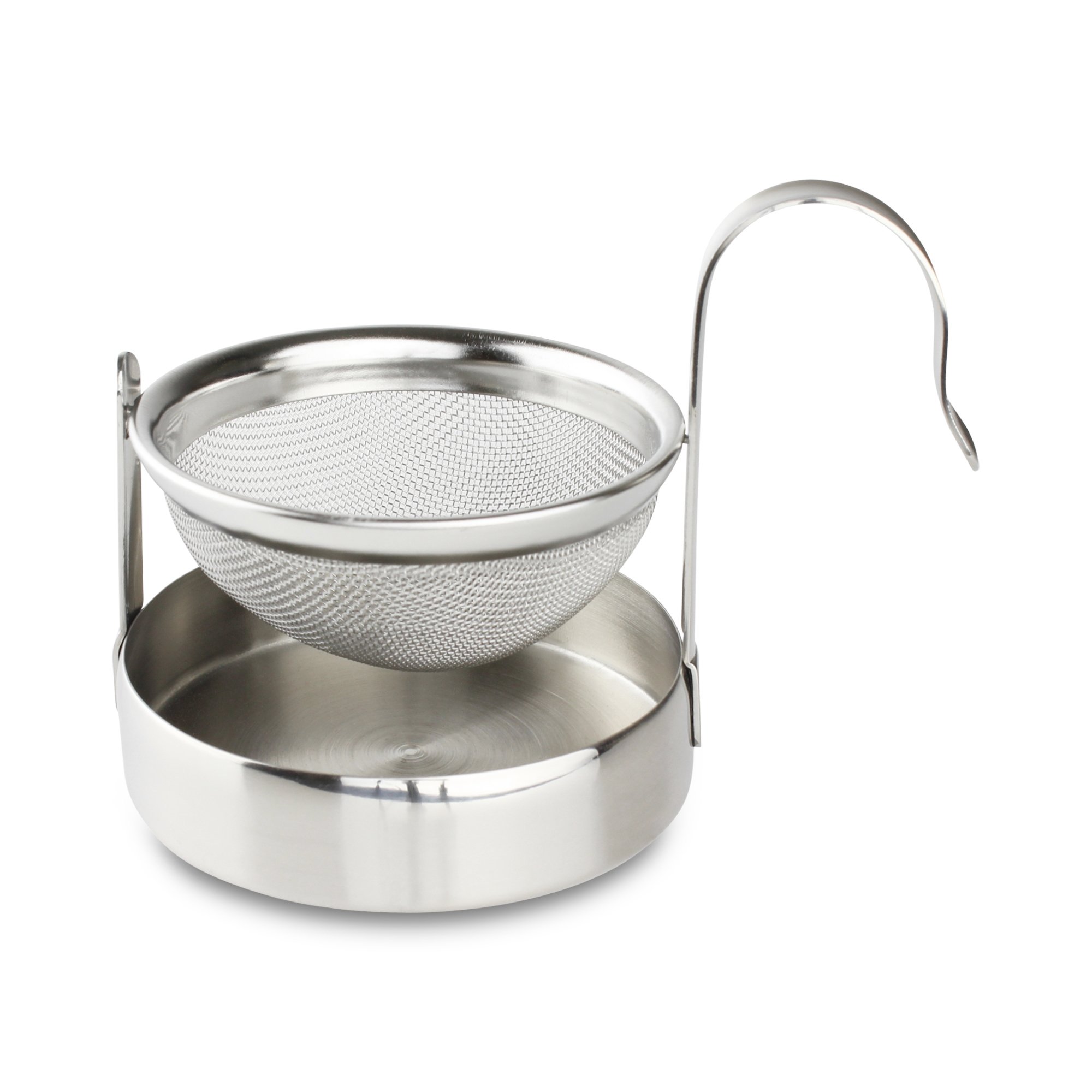 Café Olé Carded Mesh Tea Infuser/Strainer with Drip Bowl Caddy, Stainless Steel, 8.5 x 5.7 x 6.2 cm