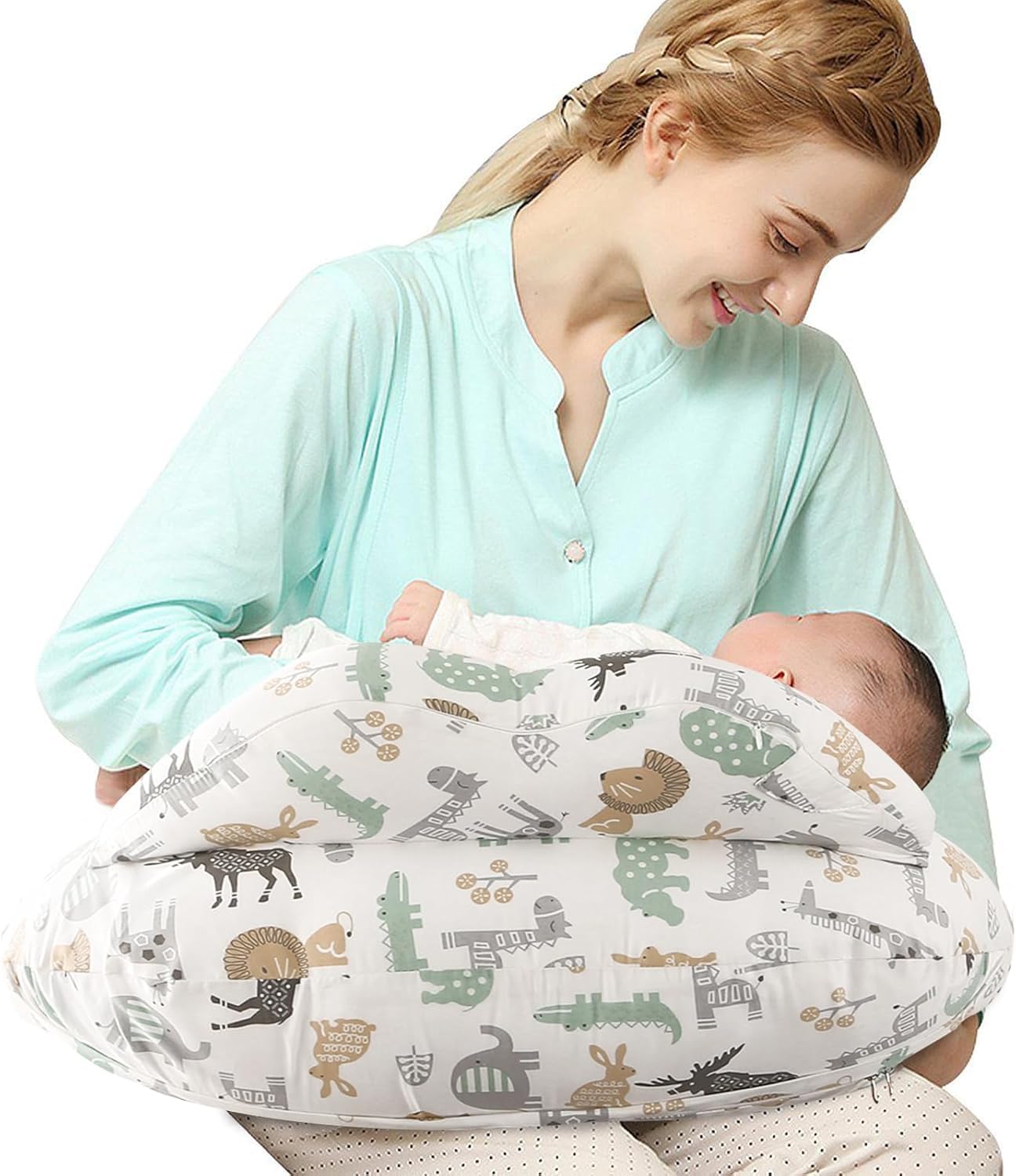 SHANNA Nursing Pillow Bottle Feeding Breastfeeding Pillow, Multifunctional Nursing Pillow with 100% Cotton Romvable Washable Cover Adjustable Waist Strap Support, Gifts for Pregnancy(Forest Animals)
