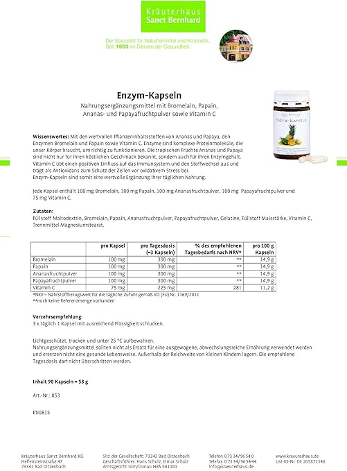 Enzym Kapseln Mit Ananas Papaya Fruchtpulver Vitamin C 90 Kapseln Amazon De Drogerie Korperpflege