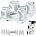 BYZOOM FITNESS Adjustable Dumbbell – 12.5/25lb Single Unit OR Set of 2 – 5-in-1 Adjustable Weight for Home Gym, Strength Training & Fitness Workouts, White OR Black