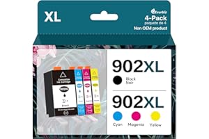 EXURBIZ 902XL Compatible for 902 XL Ink Cartridge Combo Pack High Yield Replacement Work for HP Officejet Pro 6978 6960 6962 6968 6954 6958 6950 6951 6970 Printers (Black, Cyan, Magenta, Yellow, 4 Pack)