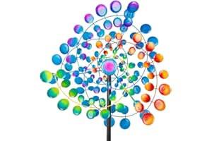 VEWOGIFT Metal Wind Spinners Outdoor, 21" Dia Colorful Wind Sculpture & Spinner, Large Kinetic Windmill for Garden Yard Patio Decor, 66" Tall