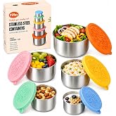 Piffny 304 Stainless Steel Snack Containers with Lids, 5 Pack Stackable Nesting Food Storage Containers, Metal Lunch Boxes for Travel School Work, 5 Sizes