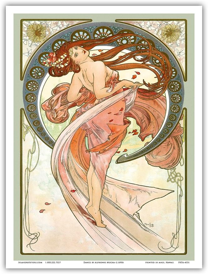 Dance - Art Nouveau Beauty - From an Original Color Illustration by Alphonse Mucha c.1890s - Master Art Print (Unframed) 9in x 12in