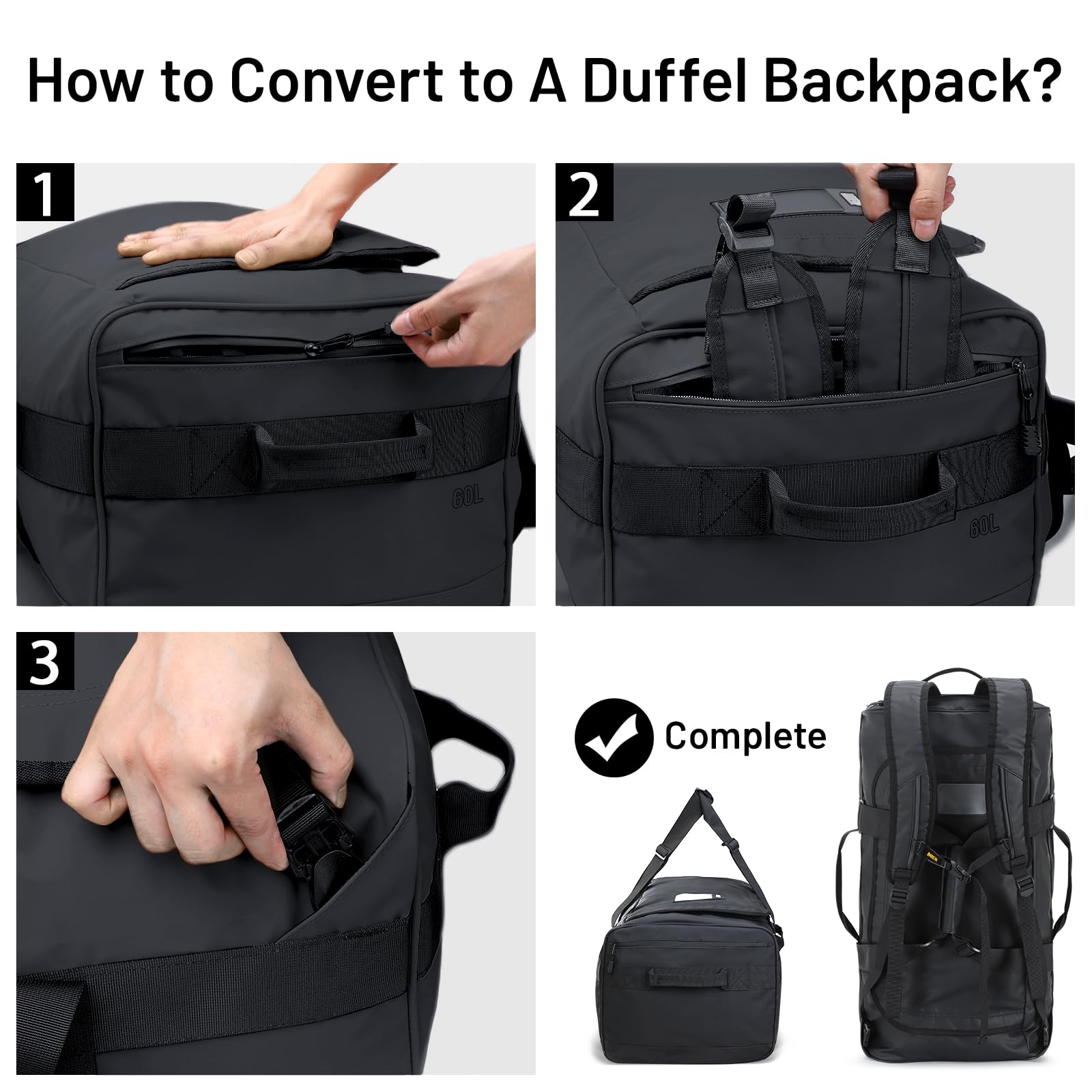 MIER Water Resistant Backpack Duffle Heavy Duty Convertible Duffle Bag with Backpack Straps for Gym, Sports, Travel