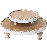 SwallowLiving Rustic Set of 2 Round Wood Tray Riser