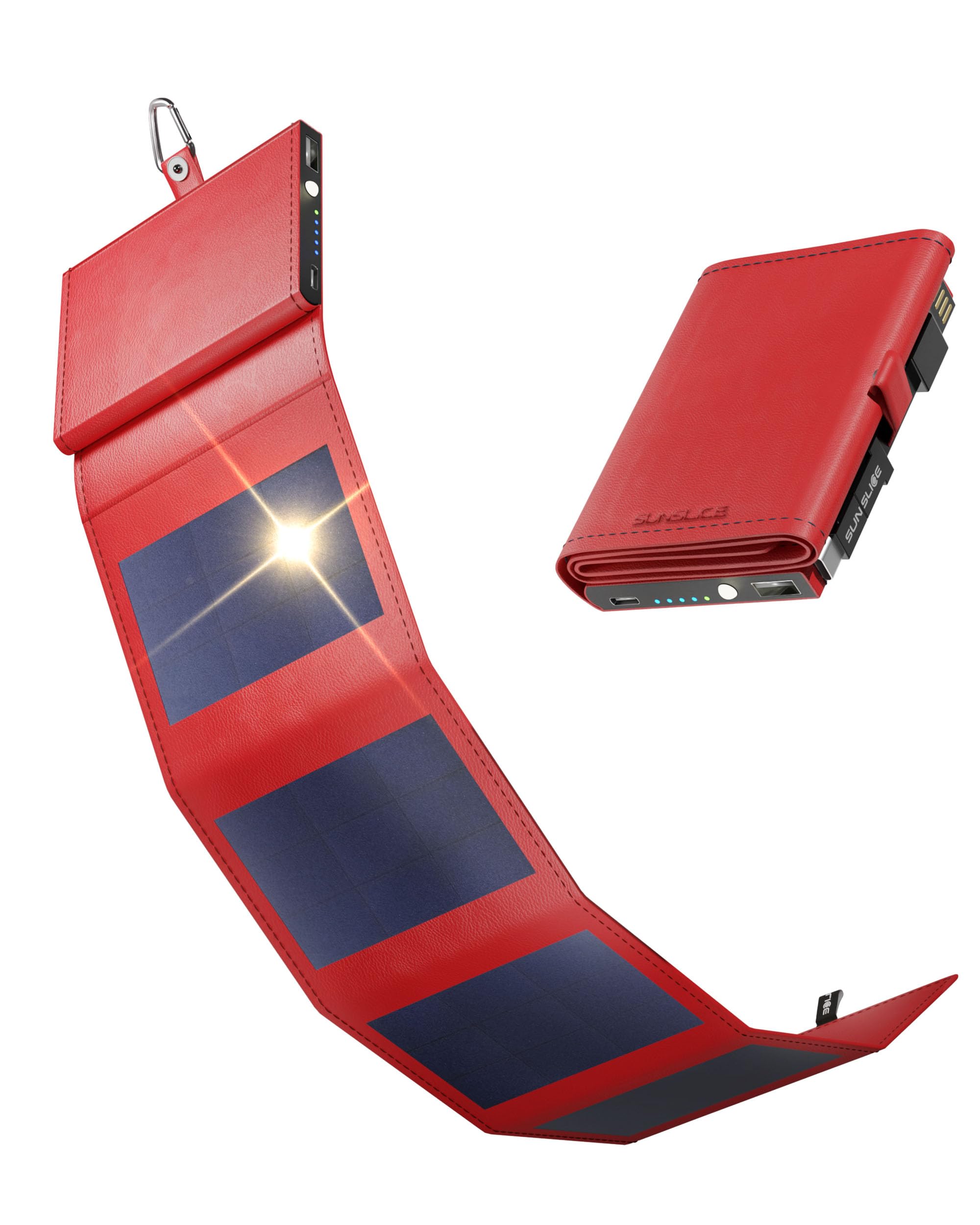 Sunslice I Photon Solar Power Bank with SunPower Technology, Pocket Phone Charger, Ideal for Camping and Hiking, Compatible with All Smartphone Brands, Red
