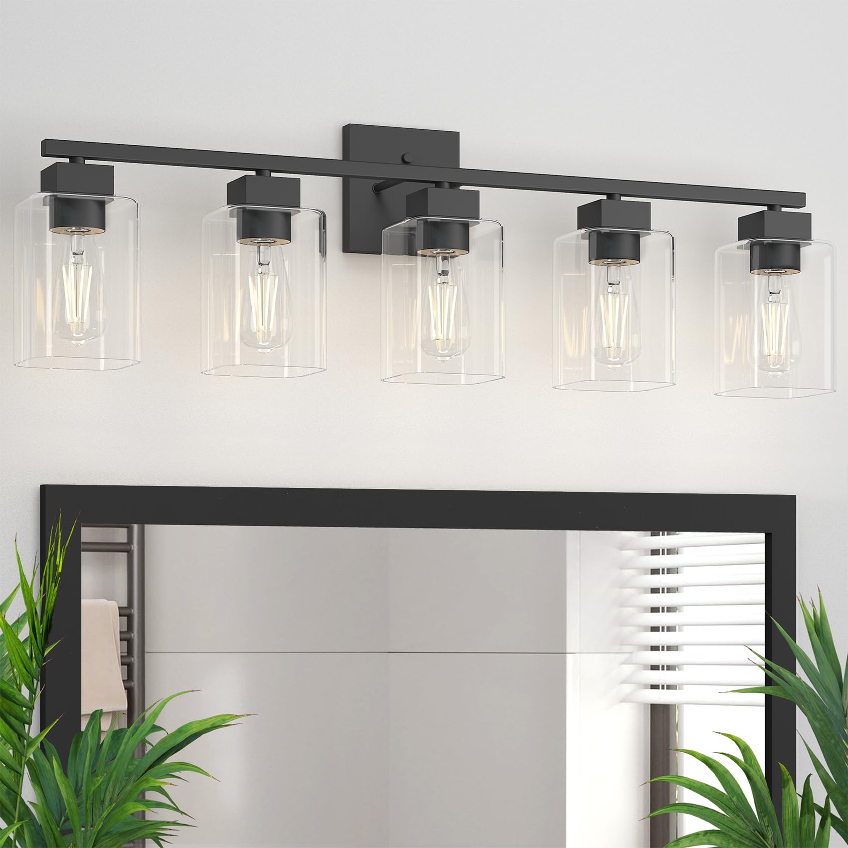 Espird 5 Light Bathroom Vanity Light - Matte Black Bathroom Light Fixtures Square Design & UL Certification, 31 Inch Black Bath Room Lighting Fixtures Over Mirror for Living Room & Bedroom & Restroom Image