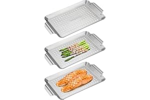 ONLYFIRE CHEF Onlyfire 3 Packs Rectangle Grill Baskets, Stainless Steel Vegetable Baskets, Mini Grilling Basket Set, Grill Pan for Outdoor Grill