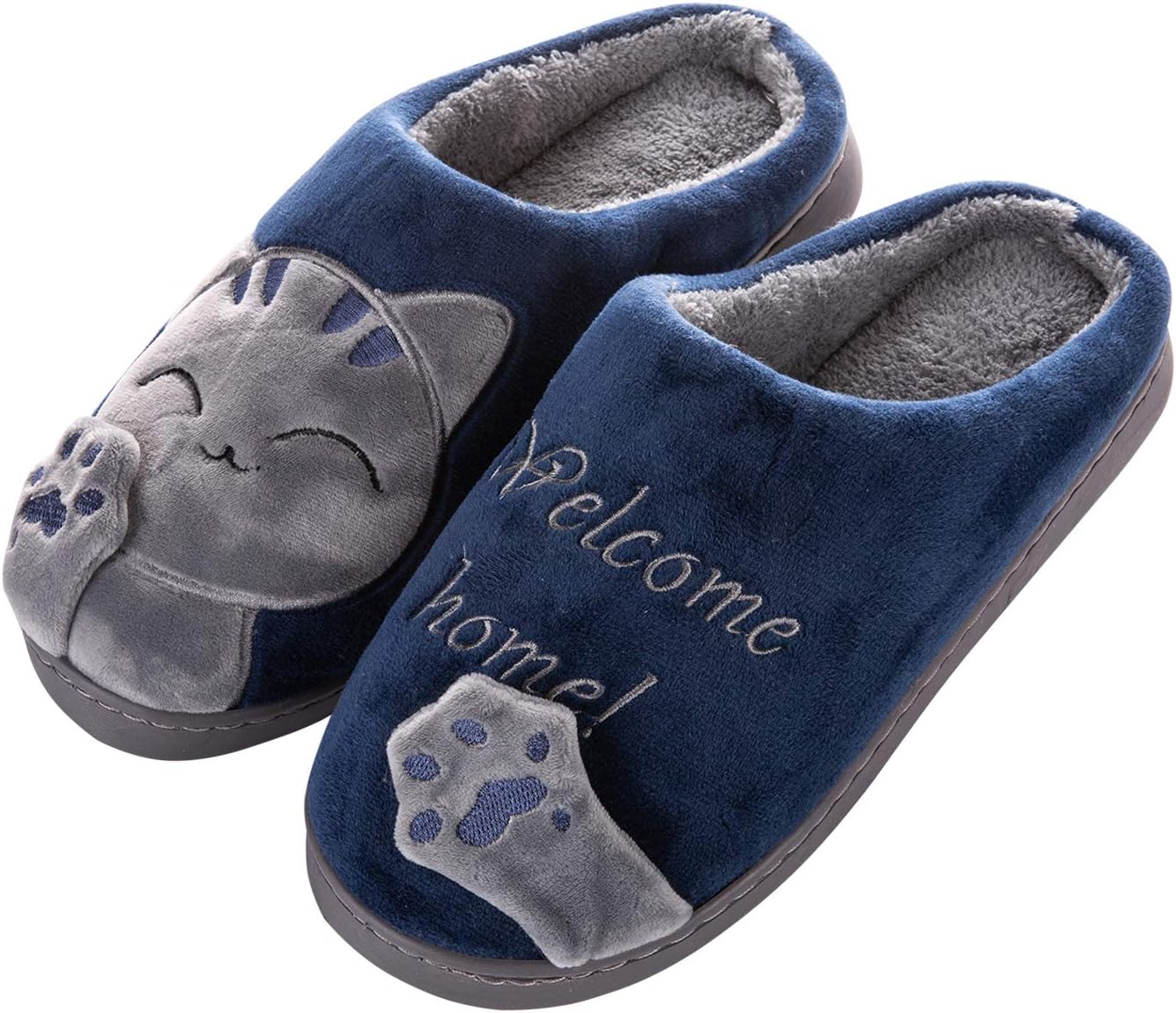 ZAPZEAL Unisex Cute Cat Slippers Memory Foam Slippers Women Men Winter Plush Slippers Anti-Slip Shoes for Home and Outdoor