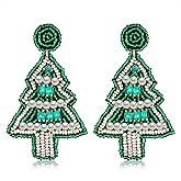 Christmas Bead Dangle Earrings for Women - Tree Beaded Earrings Bohemia Handmade Colorful Seed Bead Drop Earrings - Gifts for Women