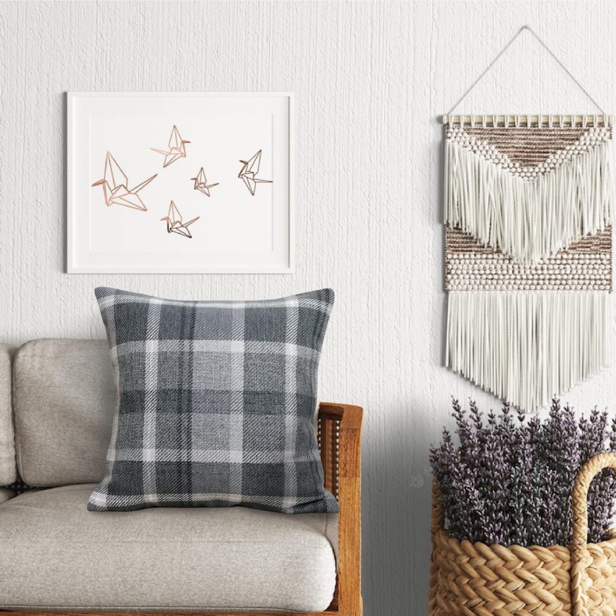 always4u Tartan Cushion Covers Check Pillows Chair Decoration Square Scotland Style 45x45 Classic and Durable For Sofas & Bedroom Set of 2 Grey 18 * 18 Inches