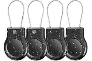 ZTOBNY Waterproof AirTag Keychain Holder - 4 Pack Air Tag Shockproof Lock Case with Wire Cable for Apple AirTags, Ultra Durable Anti-Lost Protective Case with Keyring for Luggage, Backpack, Pet (Black)