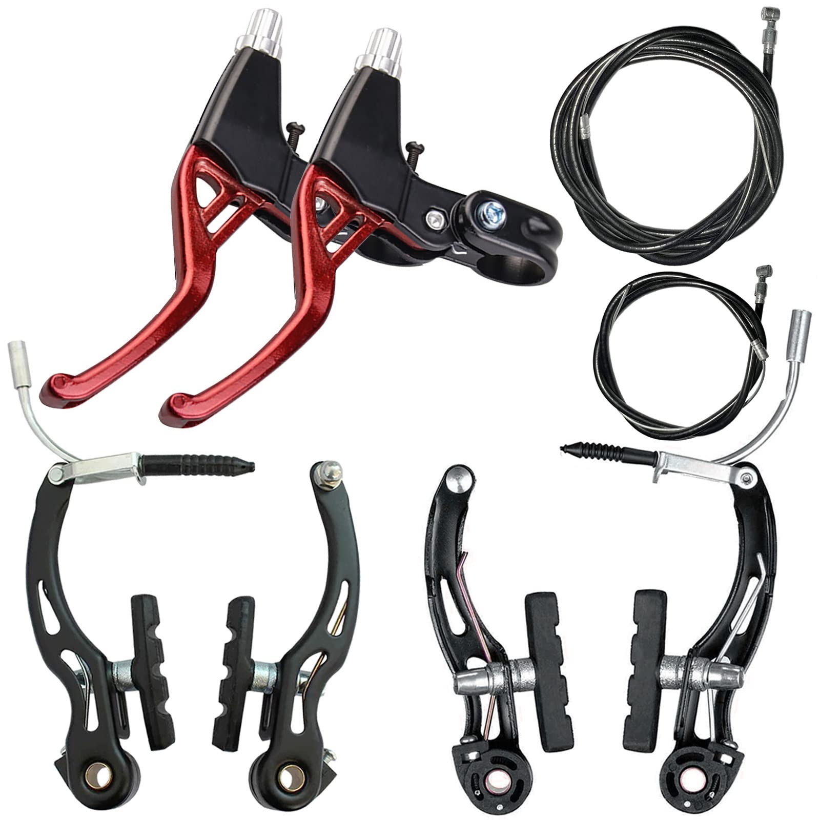 Photo 1 of **VERY VERY USED/COLOR IS BLACK** Lomodo 6 Pieces Bicycle Brake Accessories Including 2 Pack Aluminium Alloy Brake Levers (2.2 cm in Diameter) and 2 Pair V Brake Set and 2 Pack Brake Wire for Mountain/Road/MTB Bike(Red)