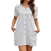 Bsubseach Women's Swimsuit Cover Up Shirt Button Down Short Sleeve Bathing Suit Coverup Summer Beach Dress