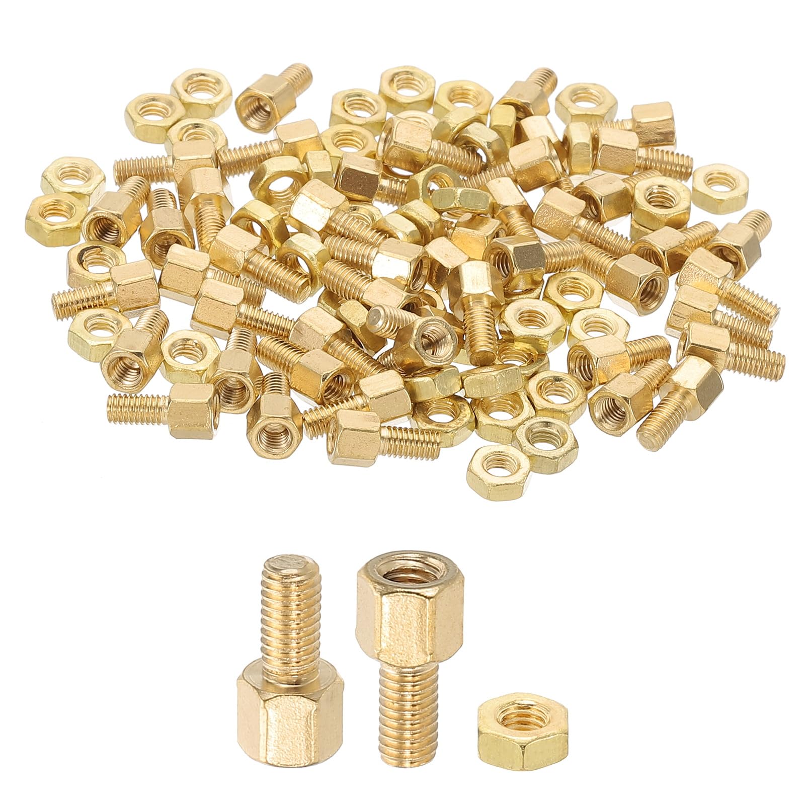 PATIKIL M3X4mm+6mm Standoff Screws, 100Pcs Male to Female Hex Brass PCB Standoff Spacer Screw Nut Assortment Kit for PCB Computer Circuit Board, Golden