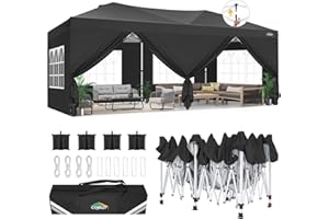 COBIZI Canopy 10x20 Pop Up Canopy Tent with 6 Sidewalls, One Push Party Tents for Parties Outdoor Wedding Waterproof Gazebo Commercial Event Tent with Sandbags, Black