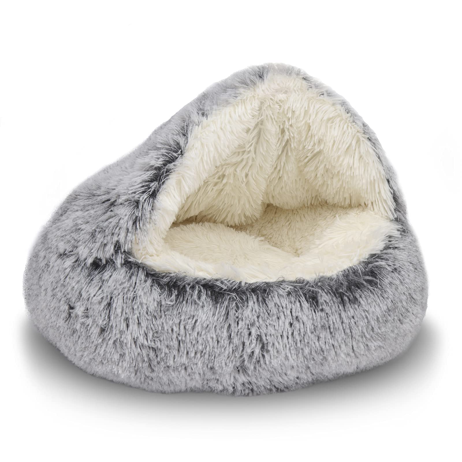 Photo 1 of ShinHye Cat Bed Round Plush Fluffy Hooded Cat Bed Cave, Cozy for Indoor Cats or Small Dog beds, Soothing Pet Beds Doughnut Calm Anti-nxiety Dog Bed - Waterproof Bottom Washable (20×20inch, Grey)