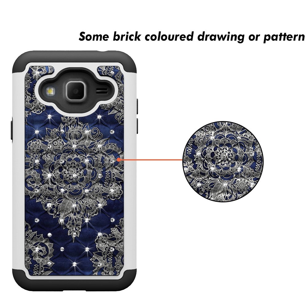 J3 Case, MagicSky [Shock Absorption] Studded Rhinestone Bling Hybrid Dual Layer Armor Defender Cover For Samsung Galaxy J3 (2016) -Flower