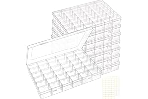 QUEFE 8 Pack 36 Grids Clear Plastic Organizer Storage Box Container, Craft Storage with Adjustable Dividers for Beads, Art DIY, Crafts, Jewelry, Fishing Tackle with Label Stickers