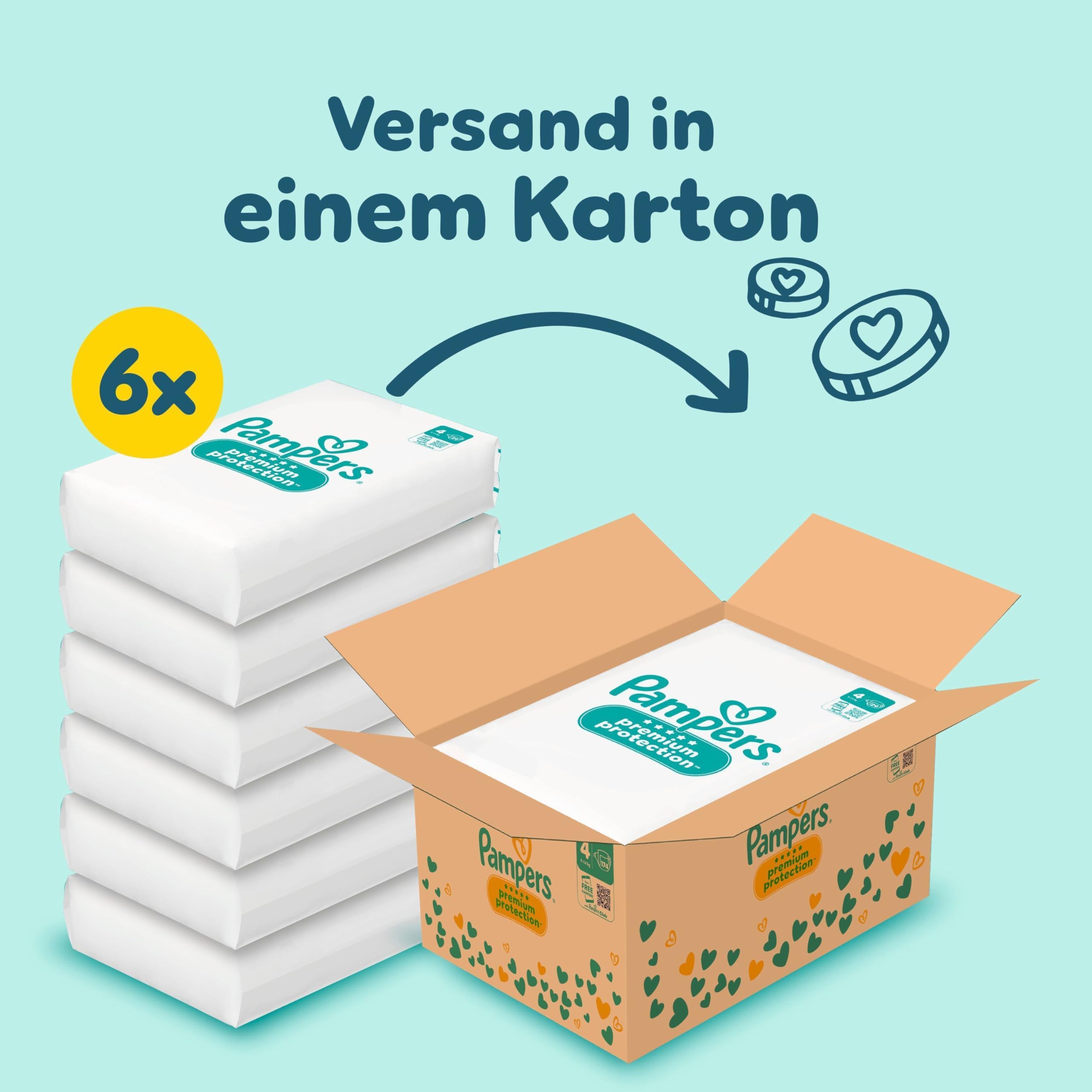 Pampers Premium Protection Größe 4, 174 Windeln, 9kg-14kg, unser Nr. 1 Haut- und Auslaufschutz 2