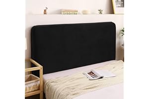 WOMACO Bed Headboard Slipcover Protector Stretch Solid Color Dustproof Cover for Bedroom Decor (Length (35" - 50"), Black-Plush)
