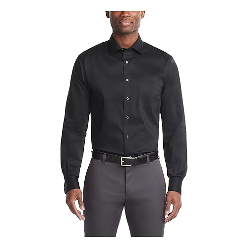 Van Heusen Men's Dress Shirt Regular Fit Ultra Wrinkle Free Flex Collar Stretch, Black, 17"-17.5" Neck 32"-33" Sleeve