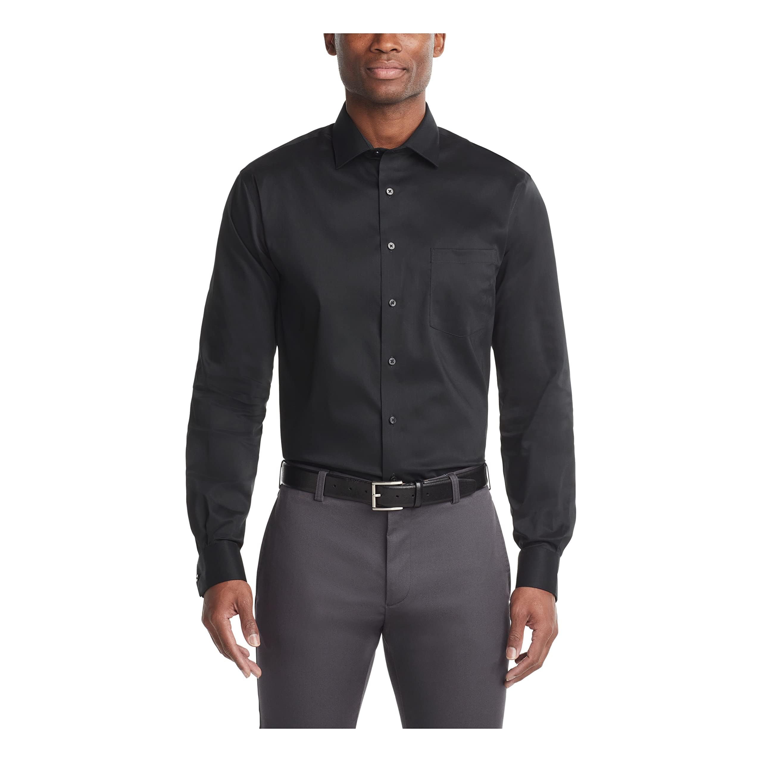 Van Heusen Men's Dress Shirt Regular Fit Ultra Wrinkle Free Flex Collar Stretch Solid, Black, 14"-14.5" Neck 34"-35" Sleeve Image Van Heusen Men's Dress Shirt Regular Fit Ultra Wrinkle Free Flex Collar Stretch Solid, Black, 14"-14.5" Neck 34"-35" Sleeve Image