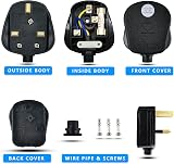 XGKEGS UK 13A Plug 3 Pin Fused Socket Black Pack of 2 250V Cord Grip view 2