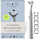 Slate Electric Flosser | 3-in-1 Dentist-Invented with Reusable Floss Heads, Gum Brushes & Tongue Scraper | More Effective Than String or Water Floss | 3-Speed Pro Electric Flosser, White