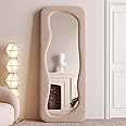 BOJOY Full Length Mirror,63"x24" Irregular Wavy Mirror, Asymmetrical Mirror, Wave Arched Floor Mirror, Wall Mirror Standing Hanging or Leaning Against Wall for Bedroom -Milk Tea Color