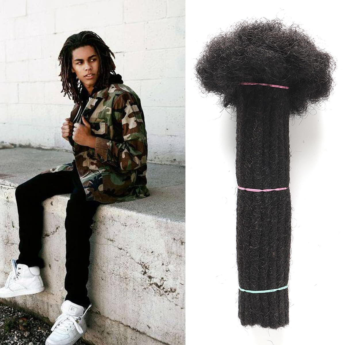 Alaleibaby 0.6 cmThickness 10 Inch 20 Strands Real Human Hair Dreadlock Extensions for Man/Women Full Head Handmade Permanent loc Extensions Bundles Can Be Dyed Bleached Curled and Twisted — image 1