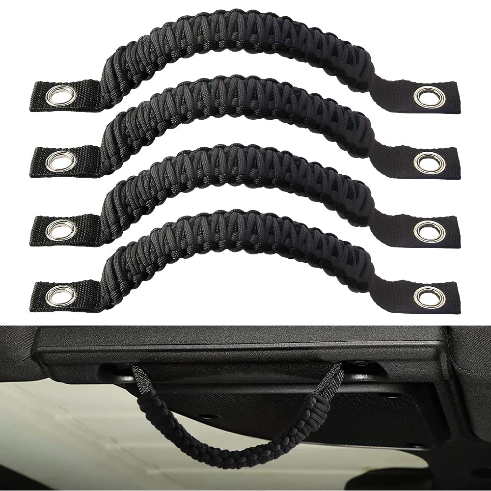 Photo 1 of ** 2 PC **Sidaqi 4 x Paracord Grab Handles Compatible with Wrangler JK JKU JL JLU JT Accessories Universal Roll Bar Grab Handles Replacement for Wrangler Grip Handle (Black)