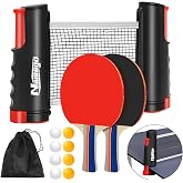 Naissgo Table Tennis Set with Retractable Net, Portable Ping Pong Paddle Set with 2 Rackets, 8 Balls and Mesh Bag, Easy Setup Table Tennis Kit for Indoor Outdoor, Beginners, Home and Office