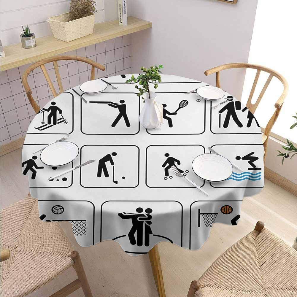 DILITECK Olympics Banquet Round Tablecloth Sports Competition Games Signs Dancing Horse Riding Bowling Athletics Themed Art Printed Tablecloth Diameter 50" Black White