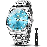 OLEVS Watch for Men Stainless Steel Analog Quartz Chronograph Moon Phase Watch Waterproof Date Luminous Wrist Male Watches,Gift for Men