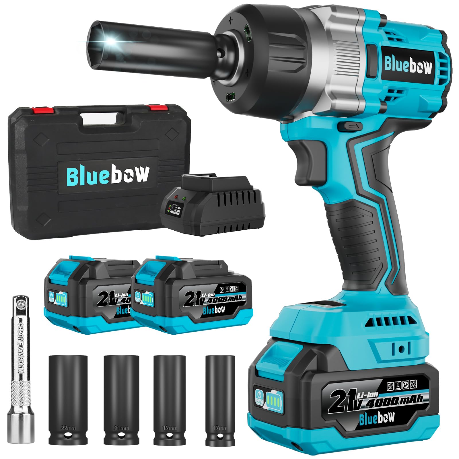 Photo 1 of 1/2 Inch Cordless Impact Wrench, 900 Ft-lbs (1200 N·m) High Torque Brushless Impact Driver Gun, 2300 RPM, 2×4.0 Ah Batteries, LED Light, 4 Sockets, Variable Speed Power Tool for Car & Tire Removal