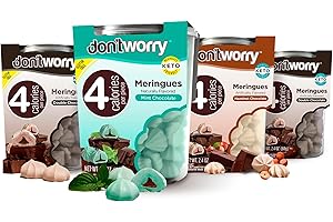 Don't Worry Low Calorie Meringue Cookies - 4 Pack - Hazelnut, Mint & Chocolate | Chocolate Filled Center |Only 4 Calories per Piece, Low Sugar, Gluten Free, Keto Friendly and Healthy Snacks for Adults