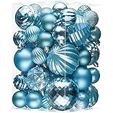 JORNOY Christmas Tree Ornaments Set, 47 Pack Assorted Shatterproof Hanging Balls Decorations, Plastic Bulbs Bulk with Lanyard for Home Holiday Party Decor, 3-Sizes (Sky Blue)