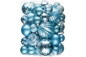 JORNOY Christmas Tree Ornaments Set, 47 Pack Assorted Shatterproof Hanging Balls Decorations, Plastic Bulbs Bulk with Lanyard for Home Holiday Party Decor, 3-Sizes (Sky Blue)