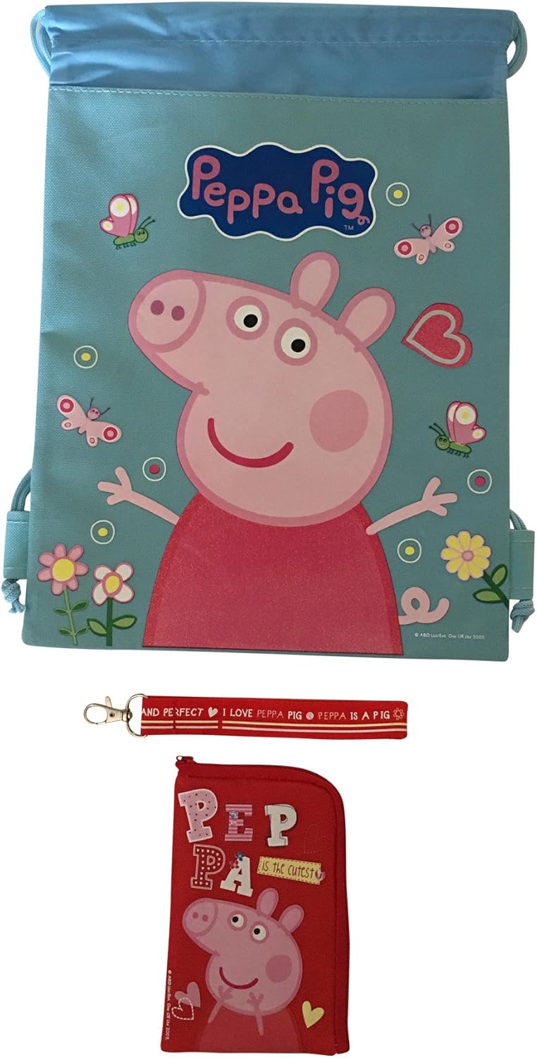 Peppa Pig Drawstring Backpack Sling Bag & Lanyard Blue Amazon.ca
