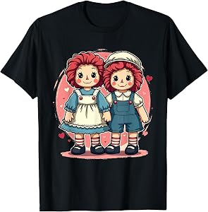 Retro Raggedy Ann & Andy Vintage Cute Dolls Women Kids T-Shirt