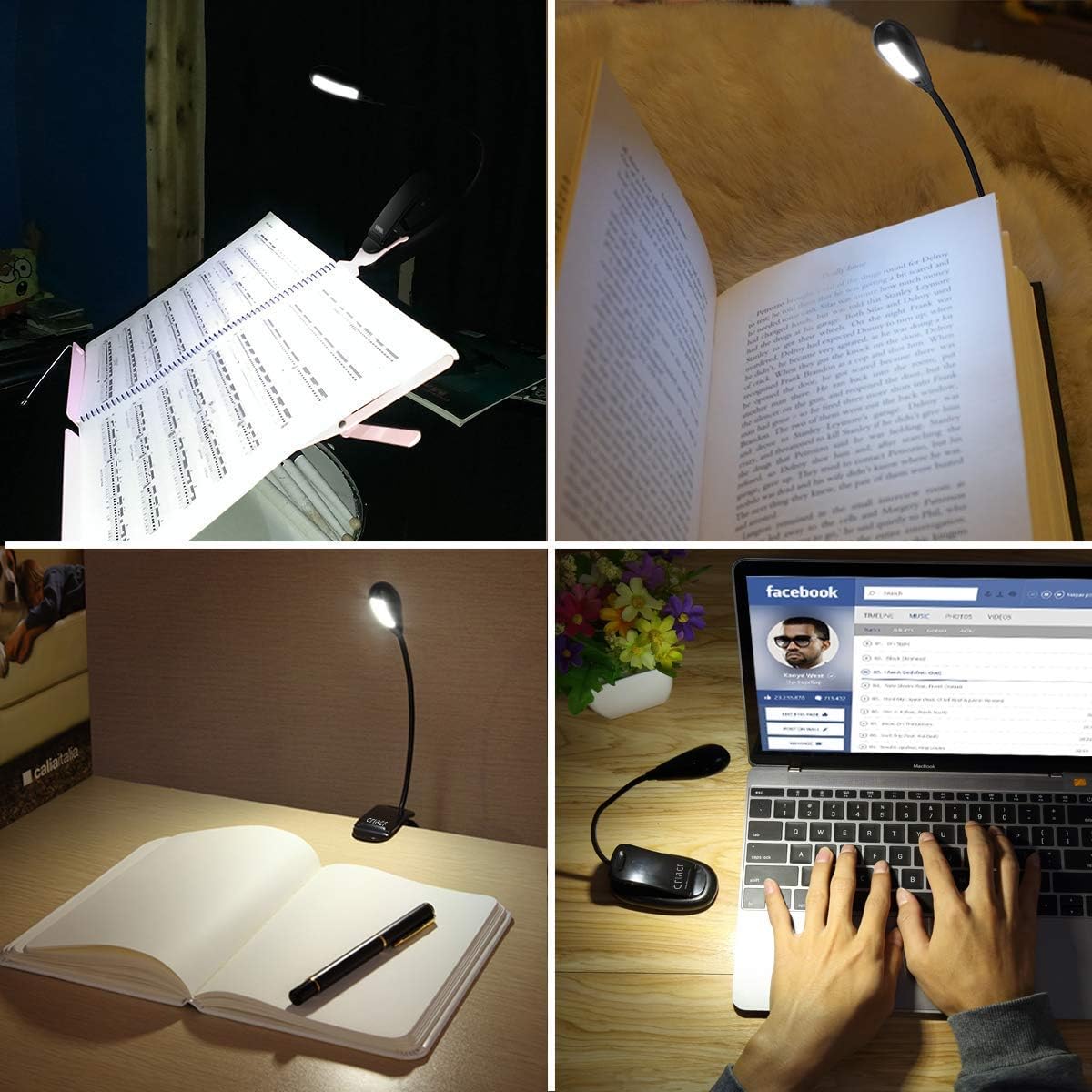 Criacr Clip on Book Light, 4 LED Portable Reading Light, Battery Operated Reading Lamp, Touch Sensitive Table Reading Light - Image 4