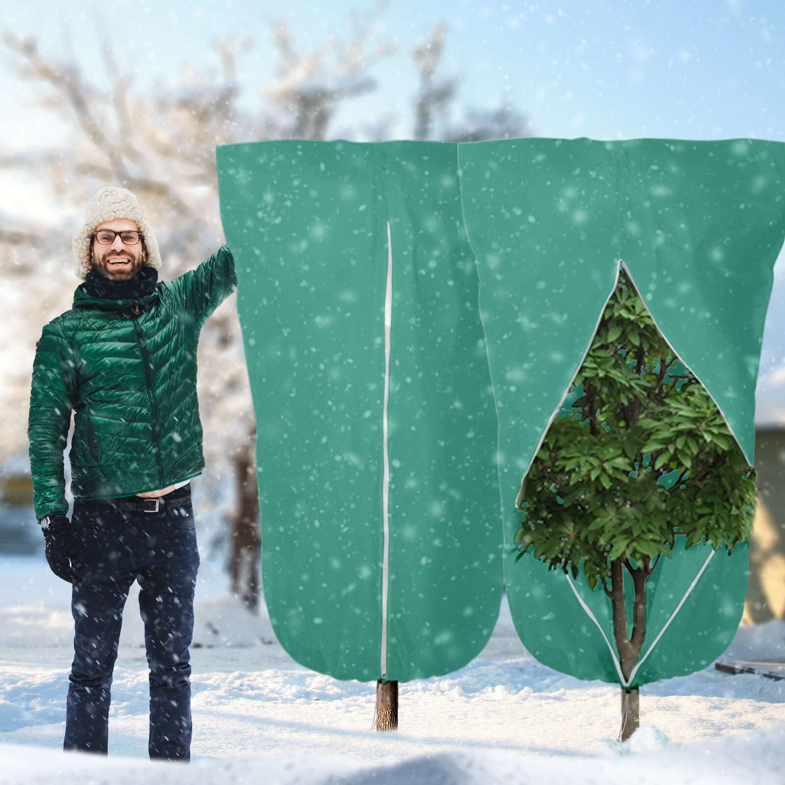 ECCOGREAT 2PCS Garden Fleece Frost Protection, 70gms 120x180cm Plant Fleece Frost Protection with Zipper Drawstring for Outdoor Plants Cold Weather Protector