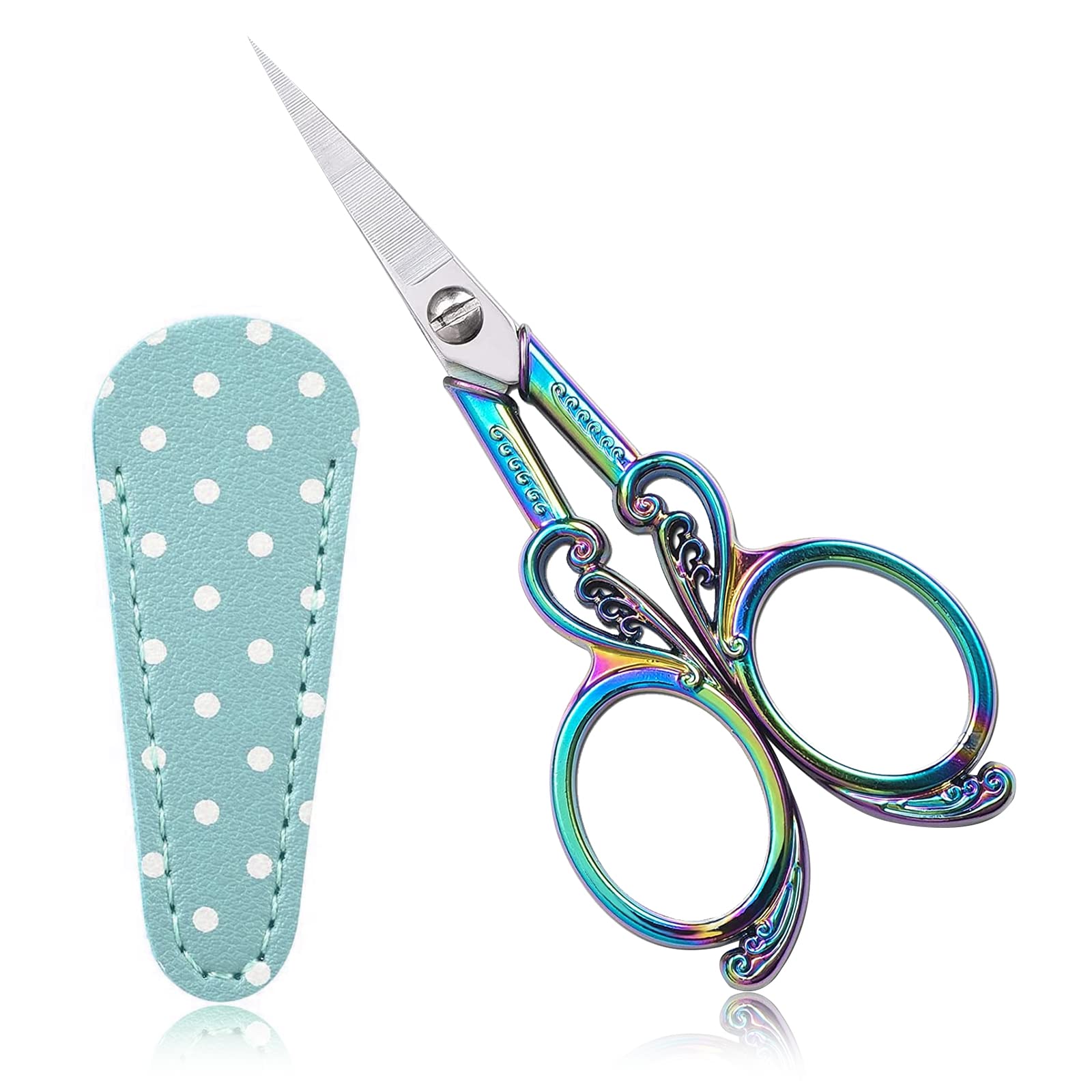 SwirlColor Embroidery Scissors (Vintage, Small Sharp), Stainless Steel & Titanium, Colorful, Ambidextrous, 11.4 x 4.8 cm, 30g, Includes Blue Protective Cover