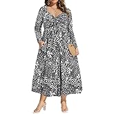 CARCOS Plus Size Dresses for Curvy Women Tie Sweetheart Neck Fall Maxi Dress Long Sleeve Empire Waist Floral Boho Dress