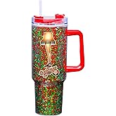 Spoontiques Leg Lamp 40oz Glitter Acrylic Travel Mug - Double Wall Acrylic with Sliding Lock Travel Lid and Straw - 11" Tall